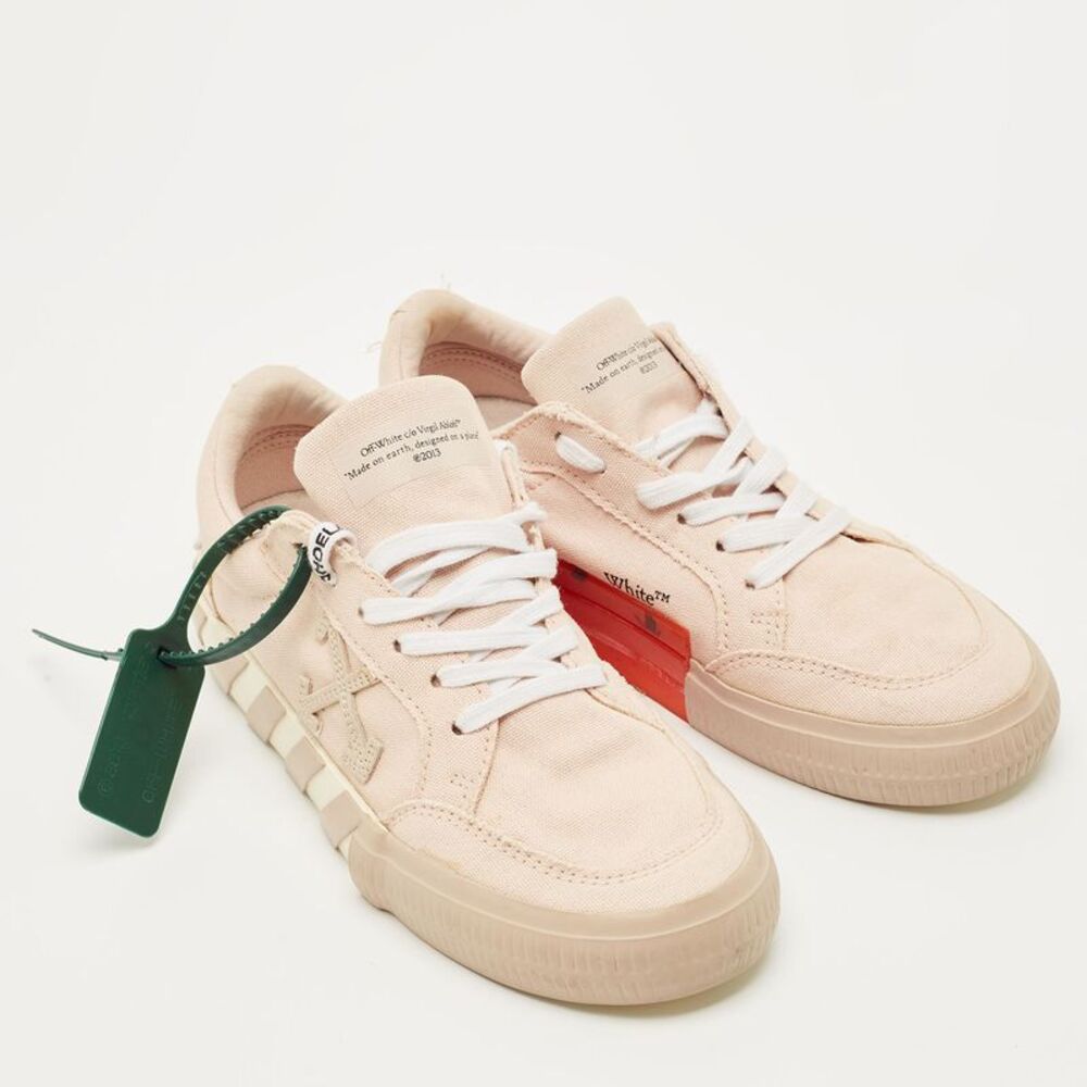 Off-White Pink Canvas Vulcanised Lace Up Sneakers Size 37 - Picture 4 of 7
